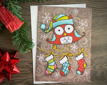 Owl Theme Christmas Cards, Christmas Stocking, Snow