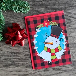 Christmas card, snowman, red and black cored