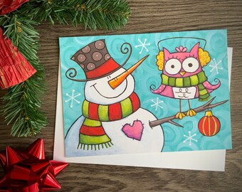 Christmas cards owl theme, Christmas stockings, snow