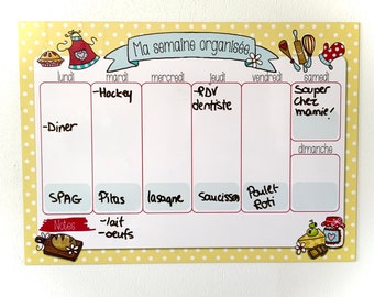 magnetic week planner, erasable, my organized week, yellow, kitchen, cook accessories, pastry, 10 x 14