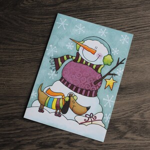 cartes de Noel thème chien teckel et bonhomme de neige