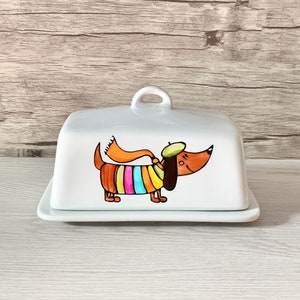 Sausage dog butter dish