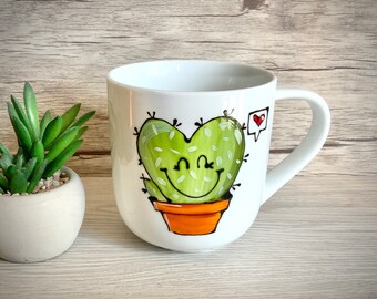 petite tasse à café en porcelaine cactus en forme de coeur, bulle coeur, vert