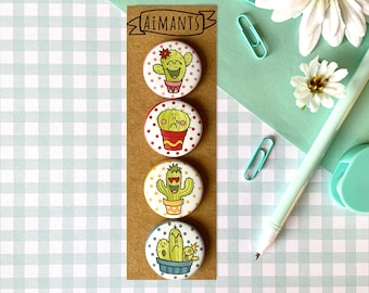 set of 4 macaron cactus emoji magnets 1.25 inch