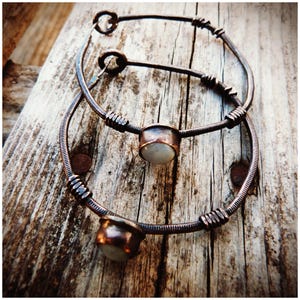 copper and moonstone hoop earrings
