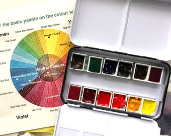 Sandrine Maugy&#39;s essential colours - Watercolour half pans set of 12 colours in metal box