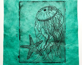 Intaglio original print - Jellyfish & Starfish