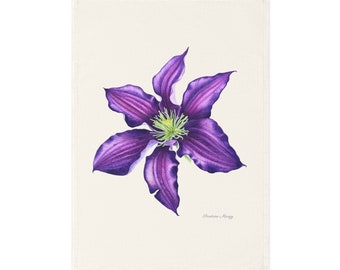 Purple Clematis Organic Cotton Tea Towel