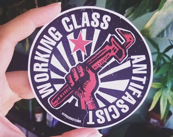 Adesivo anticapitalista da classe trabalhadora, estrela da chave inglesa, socialista de esquerda, socialista