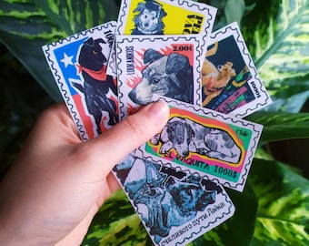 Adesivos de cães famosos de protesto, 6 unidades, estilo selo