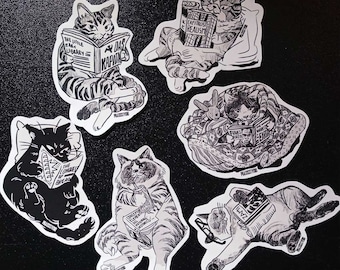 Gatos lendo livros socialistas 6 peças