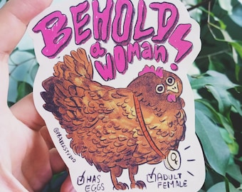 Behold! A woman -but it's a chicken- queer antitransphobia leftist sticker