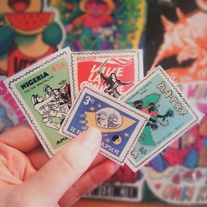 Alte kommunistische Briefmarkenaufkleber aus der Sowjetzeit, 9 Stück