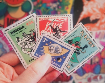 Alte kommunistische Briefmarkenaufkleber aus der Sowjetzeit, 9 Stück