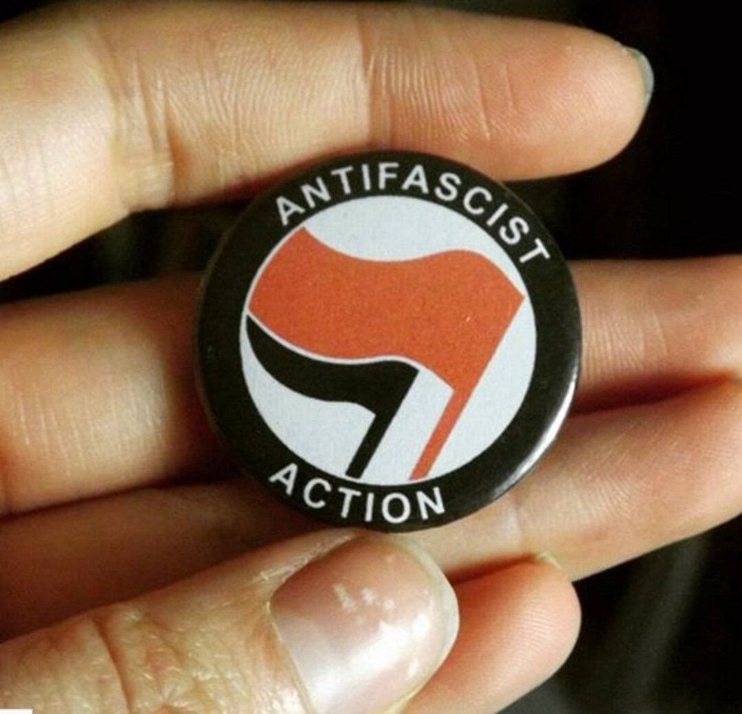 Iron Front Destroy Fascism 1" Button Badge – Anti-Fascist Pin I002B