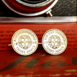 Vintage 1940 Three Pence Coin Cufflinks / Coin Cufflinks / Coin Jewellery / 1940s Gifts