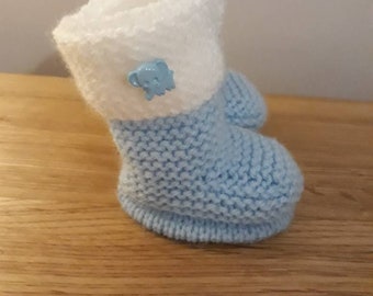 Chaussons bébé bleu avec éléphant - 0-3 mois