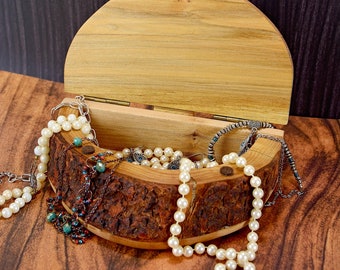 Cherry Wood Keepsake Box: Rustic Half Circle Jewelry Box