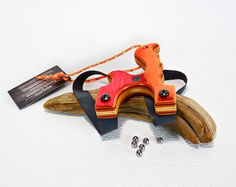 Tequila Sunrise Spectraply Slingshot: Handmade Wooden Catapult for Right Handers