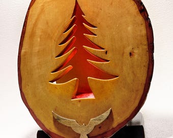 Rustic Basswood Pine Tree LED Light - Cool Table Lamp - Cabin Decor - Functional Wood Art