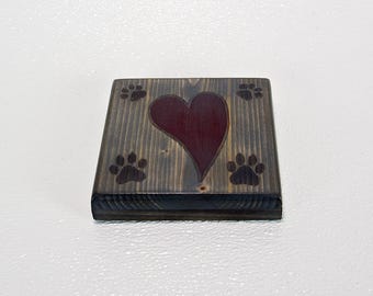 Handmade Spruce Dog Paw Print Coaster: Epoxy Heart Accent