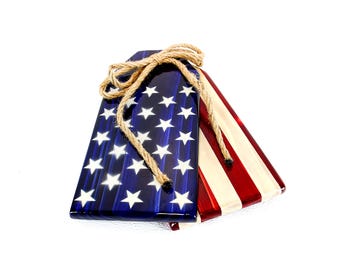 American Flag Stars and Strips Wall Decor Tags, Patriotic Rustic Decor
