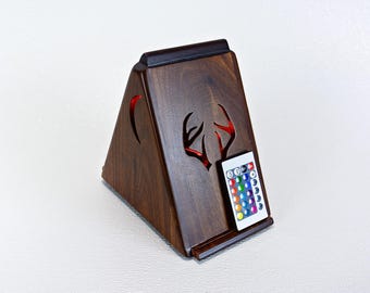 Walnut & Exotic Palm Book Holder with LED Color Changing Light