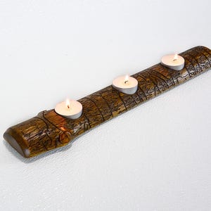Wood Strip of three Tea Light Candle Holder with tea lights, Wooden Tea Light holder, Candle Room Decor, Rustic Home Decor