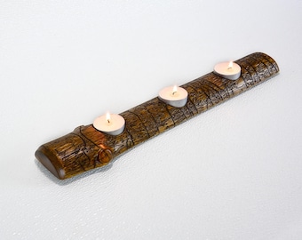 Wood Tea Light Candle Holder: Rustic Home Decor, Spruce Finish