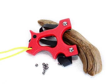 Red Textured HDPE Slingshot, Right Handed Sling Shot Catapult