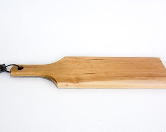 Hard Maple Cutting Board: Wood Charcuterie Cheese Board with Leather Lanyard