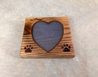 Oak Dog Coaster: Handmade Paw Print & Epoxy Heart - Dog Lover Gift