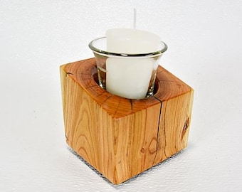 Cherry Wood Votive Candle Holder with Glass - Handmade Home Decor