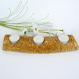 Wood Strip of three Tea Light Candle Holder with tea lights, Wooden Tea Light holder, Candle Room Decor, Rustic Home Decor