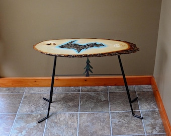Handmade Live Edge Basswood Table, Japandi Coffee Table, Epoxy Resin Michigan Art