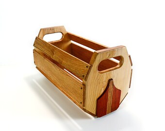 Handmade Oak & Maple Wood Basket: Rustic Farmhouse Centerpiece