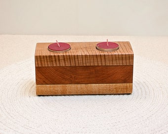 Handmade Wood Tea Light Candleholder: Walnut, Maple & Tiger Maple