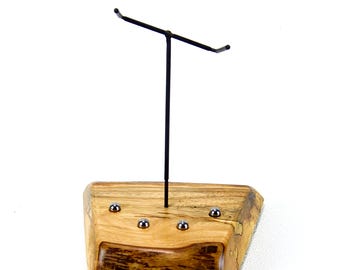 Handmade Ash Wood Sling Shot Display Stand with Steel Balls on base