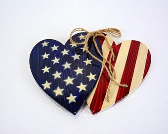 Hearts with American Flag Strips and Stars Wall Decor, Patriotic Decor