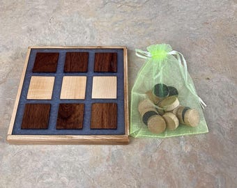Handmade Maple & Walnut Trivet with Tic-Tac-Toe Game