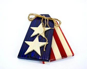 American Flag Stars and Strips Wall Decor Tags, Patriotic Rustic Decor