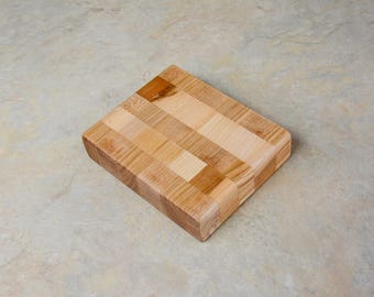 Handmade Cherry & Maple Checkerboard Trivet: Wooden Hot Plate