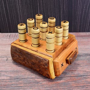 Handcrafted Wooden Tic-Tac-Toe Table Game, Handmade Wood Tabletop Toy Game, Game for kids and family, Table Top Nought, Wooden Table Game