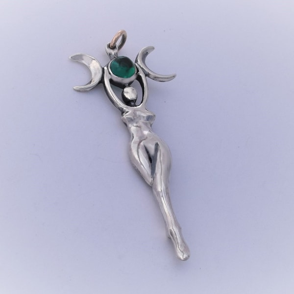Sterling Silver 60mm Moon Goddess Pendant with 6mm Moonstone, Opal, Sapphire, Amethyst Garnet, Aquamarine, Turquoise, Lapis, Onyx Cabochon