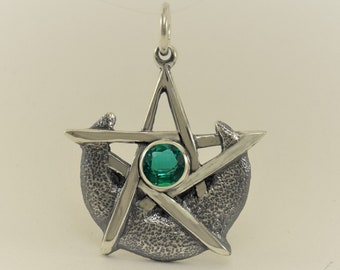 Handmade Sterling Silver 1 inch Crescent Moon Pentacle with 5mm Faceted Stone of your choice