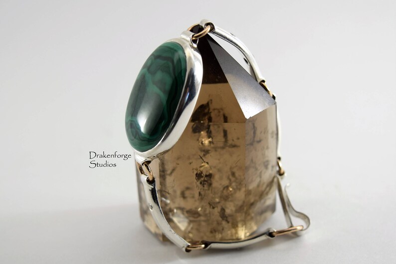 Sterling Silver Bracelet with bezel set Malachite and flush set Cubic Zirconia