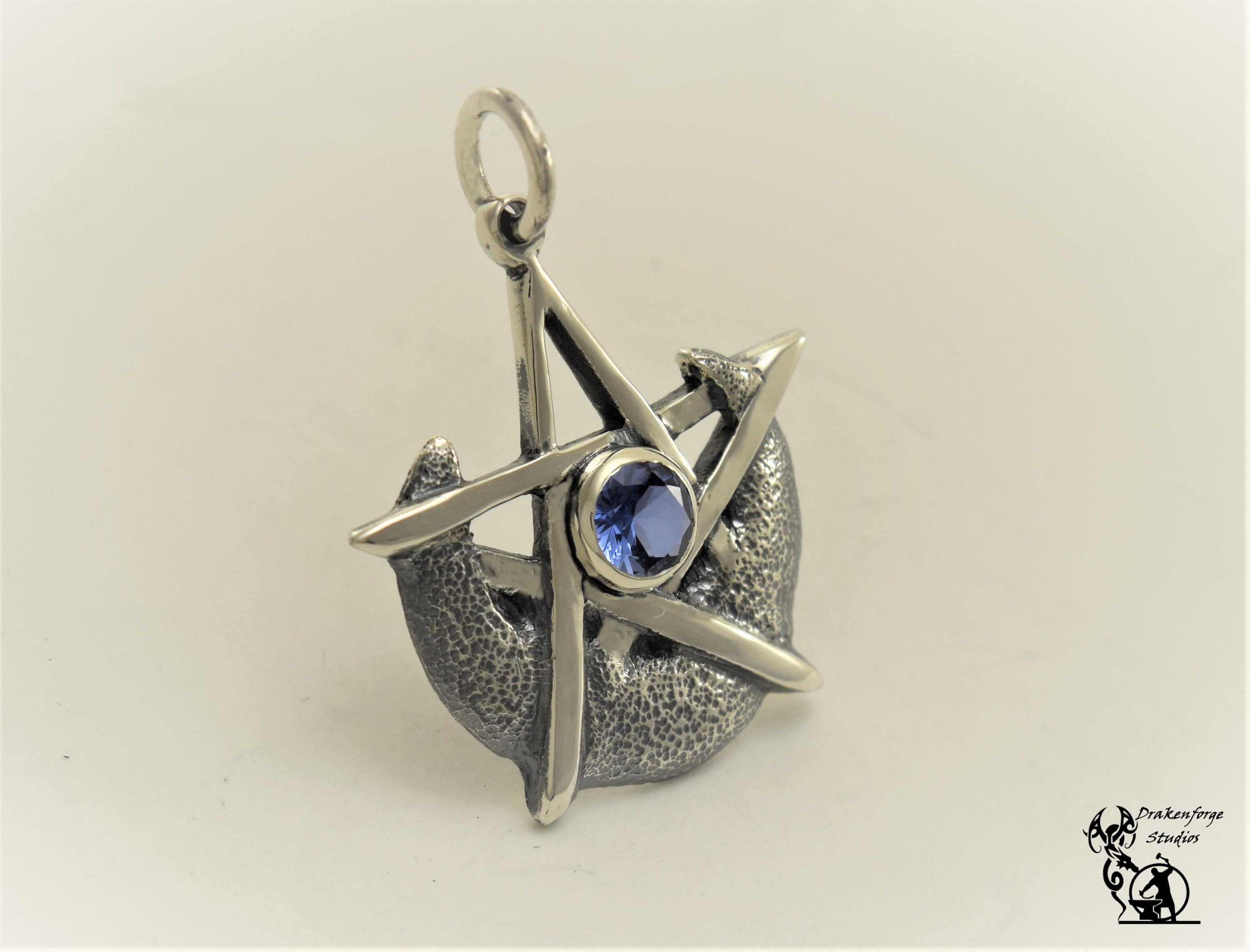 Handmade Sterling Silver 1 Inch Crescent Moon Pentacle With