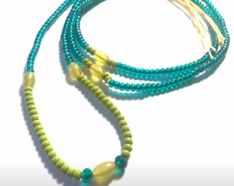 Sea Green, Lime Green, with Jade chunk WaistBead Womb Bead Fertility beads.