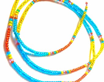 Multicolored Sea Blue Yellow Orange WaistBead Womb Bead Fertility beads Womb wellness bead strand