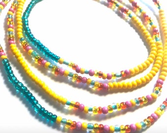 Yellow and Teal multicolored WaistBead Womb Bead Fertility beads Womb wellness bead strand